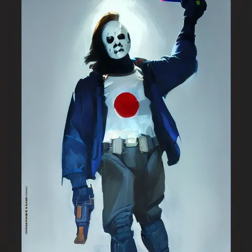 Image similar to greg manchess portrait painting of michael myers as overwatch character, medium shot, asymmetrical, profile picture, organic painting, sunny day, matte painting, bold shapes, hard edges, street art, trending on artstation, by huang guangjian and gil elvgren and sachin teng