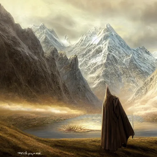 Image similar to a beautiful matte painting of a character from lord of the rings, by steve argyle and mark arian