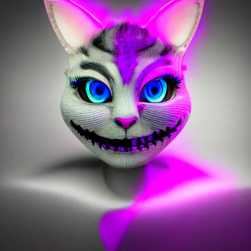 Image similar to vanishing cheshire cat, volumetric lighting, fog, vanishing, disaspora, modelsociety, radiant skin, huge anime eyes, rtx on, perfect face, intricate, sony a 7 r iv, symmetric balance, polarizing filter, photolab, lightroom, 4 k, dolby vision, photography award