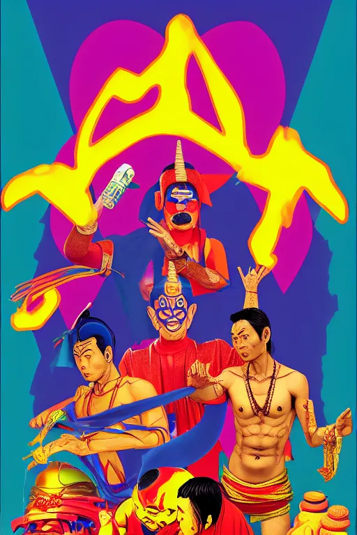 Prompt: journey to the west. pop art, symmetrical, gta vice city style, no duplicate image, glowing lights, ultra realistic, ultra highly details, digital painting, artstation, concept art, smooth, sharp focus, illustration, intecrate details, art by mark millar and richard hamilton and mimmo rottela, kirokaze and paul robertson