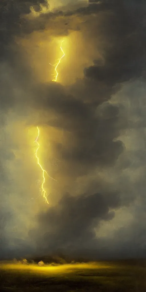 Prompt: Enormous supercell with a lightning storm, tonalism style, trending on Artstation, 8k, 4k, high-res, digital art