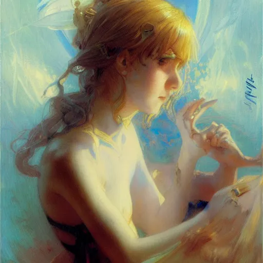 Prompt: a portrait of a sorrowful anime girl, painting by gaston bussiere, craig mullins, j. c. leyendecker