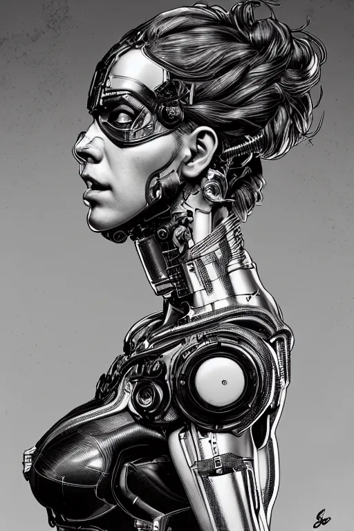 Prompt: sideview waist up portrait of beautiful cyborg woman by sandra chevrier laurie greasley gustave dore, cybernetics, low contrast, cinematic dramatic lighting, hyper realistic detailed intricate render, hypermaximalist, ornate, epic composition, 4 k 8 k, cryengine octane, sharp focus, concept art, masterpiece