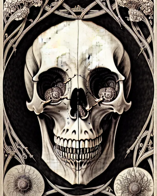 Image similar to art forms of nature by ernst haeckel, memento mori by arthur rackham, ornate antique porcelain beautiful skull mask, ultrasharp, photorealistic, hyperdetailed, octane render, polished, art nouveau, neo - gothic, gothic, intricate ornamental organic filigree, art nouveau botanicals, art forms of nature by ernst haeckel, horizontal symmetry, symbolist, visionary