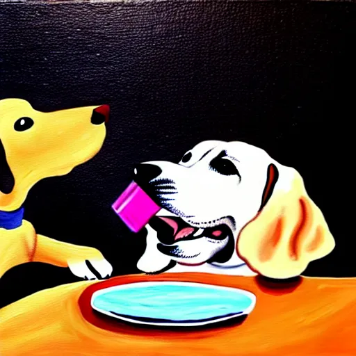 Image similar to painting of a dog eating ice cream