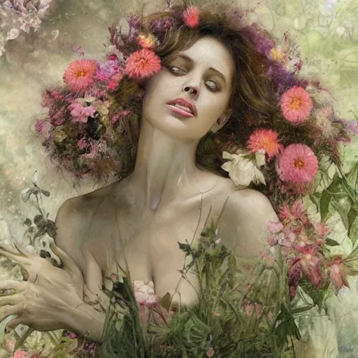 Image similar to This experimental art is a large canvas, covered in a wash of color. In the center is a cluster of flowers, their petals curling and twisting in on themselves. The effect is ethereal and dreamlike, and the overall effect is one of serenity and peace. comic book art by Thomas Benjamin Kennington peaceful