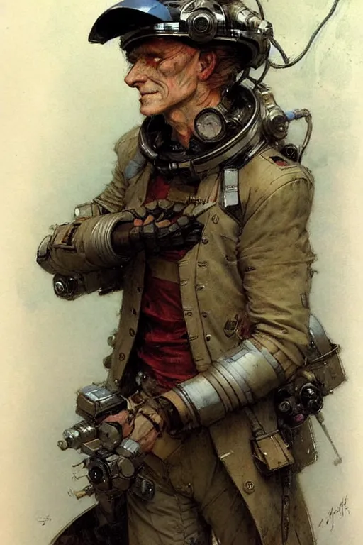 Image similar to ( ( ( ( ( 2 0 5 0 s retro future 1 0 old boy super scientest in space pirate mechanics costume full portrait. muted colors. ) ) ) ) ) by jean baptiste monge, tom lovell!!!!!!!!!!!!!!!!!!!!!!!!!!!!!!