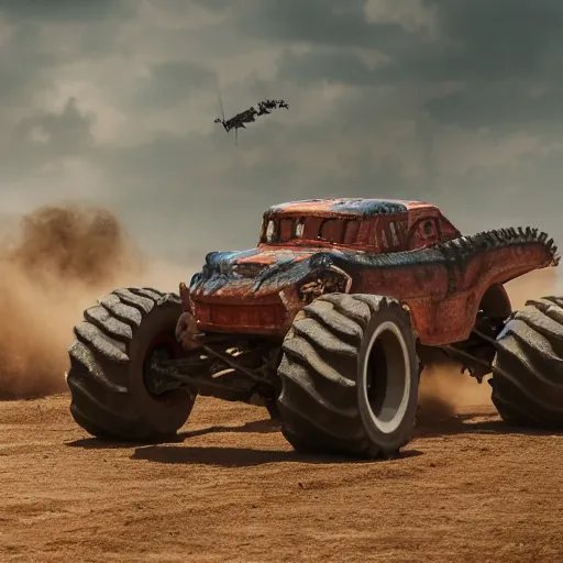 Prompt: a gladiator fighting a monster truck in a roman arena, still from a movie, cinematic, 4K