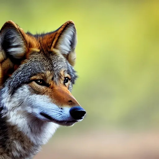 Image similar to professional photograph of a gray tawny red wolf, high quality, hd, 8 k, 4 k, magnificent, award - winning, nature, nature photography, awe - inspiring, highly detailed, amazing