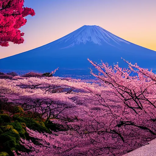 Image similar to A Nissan Skyline at mount fuji early in the morning, cherry Blossom trees