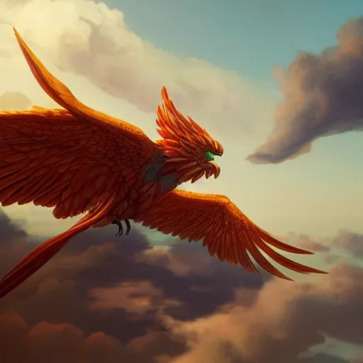 Prompt: a 3 d phoenix flying in the sky, super detailed detail, hyperrealism, c 4 d, ultra - realistic by greg rutkowski and szymon biernacki, trending on artstation