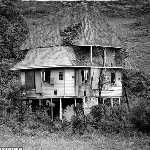 Prompt: last photograph ever taken of a house, year 2 8 6 6.