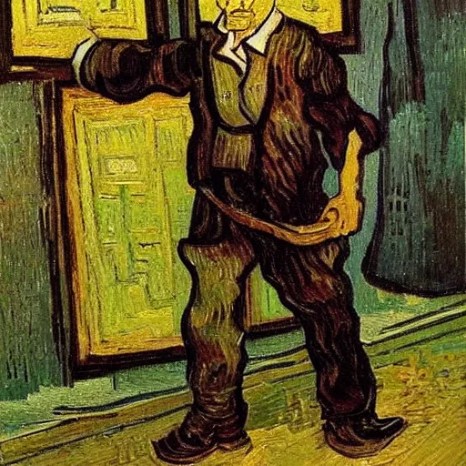 Image similar to high quality high detail painting by vincent van gogh, hd, working man in business suit, photorealistic lighting