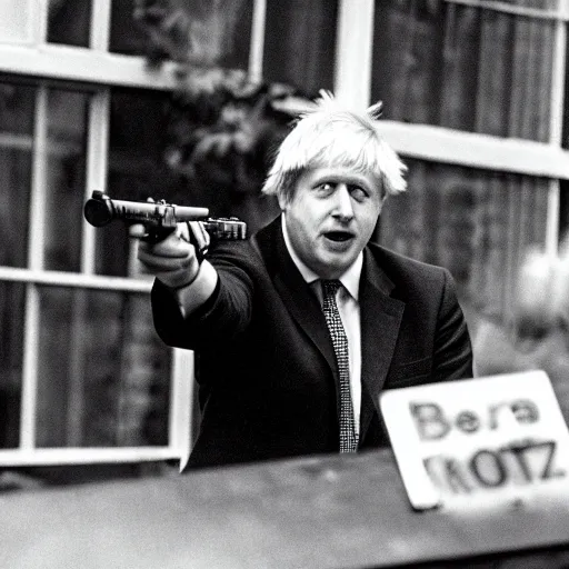 Prompt: boris johnson firing an uzi