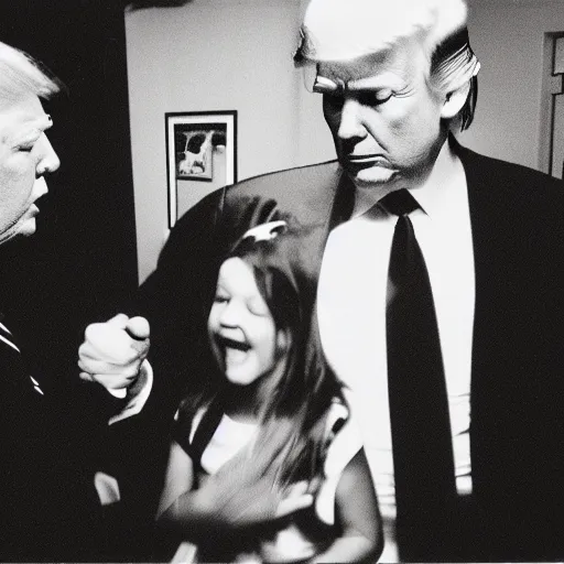 Prompt: polaroid photograph of donald trump meeting aliens, black and white, blurry