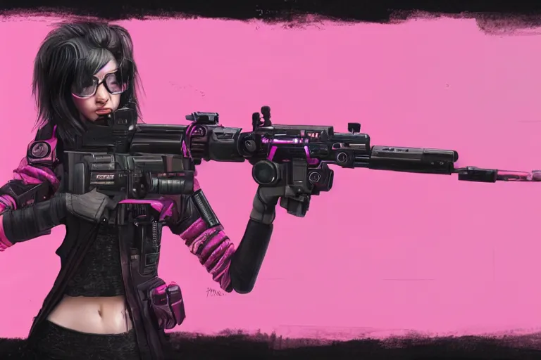 Prompt: a girl's gun made with pink fur, cyberpunk, fashion style, hyperdetailed, artstation