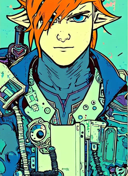 Prompt: cyberpunk link from zelda!! cyborg portrait illustration, pop art, splash painting, art by geof darrow, ashley wood, alphonse mucha, makoto shinkai