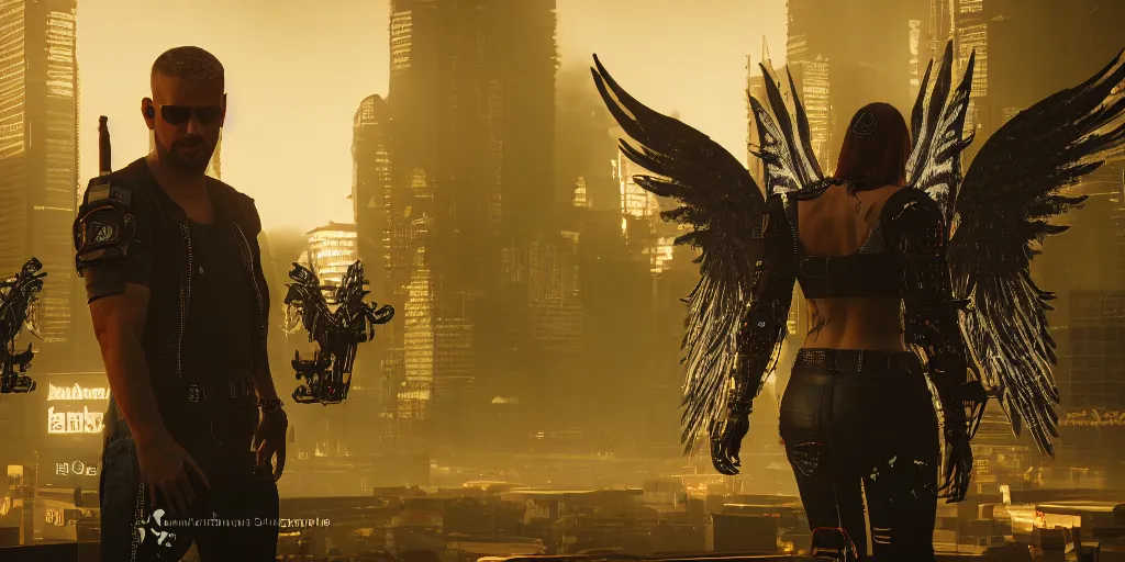 Prompt: angels and demons, cyberpunk 2 0 7 7, intricate details. volumetric dark natural light