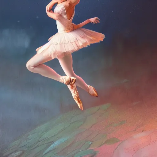 Image similar to a ballerina dancing on the seau, highly detailed vfx portrait, unreal engine, greg rutkowski, loish, rhads, caspar david friedrich, makoto shinkai and lois van baarle, ilya kuvshinov, rossdraws, elegent, tom bagshaw, alphonse mucha, global illumination, detailed and intricate environment.