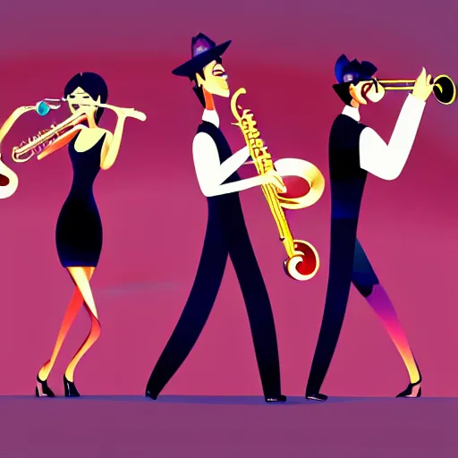 Image similar to 2 d character design, music group, vector art, digital art, portrait, 4 k, 8 k, sharp focus, smooth, illustration, concept art, jazz band