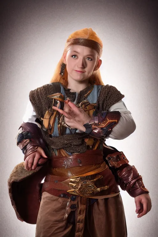 Image similar to a female DND dwarf, high resolution film still, 8k, HDR colors, cosplay, studio lighting