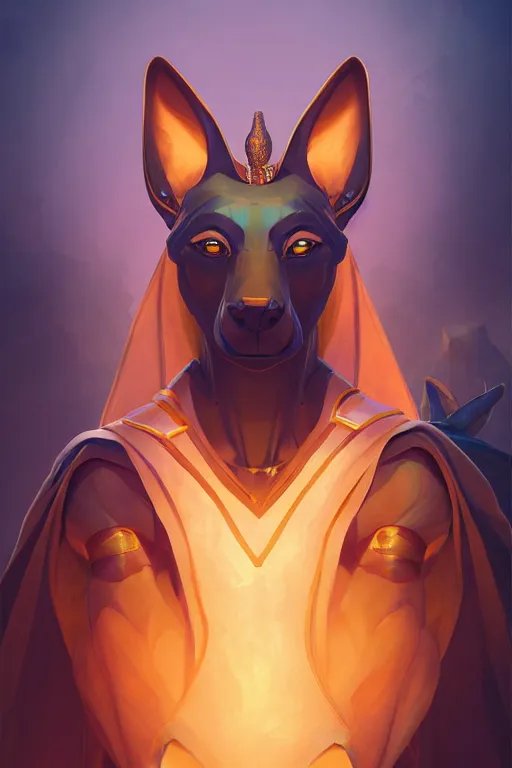 Image similar to the god anubis, egyptian setting, portrait, sharp focus, digital art, cgsociety, concept art, post processed, dynamic lighting, artstation, by emylie boivin, rossdraws and jazza