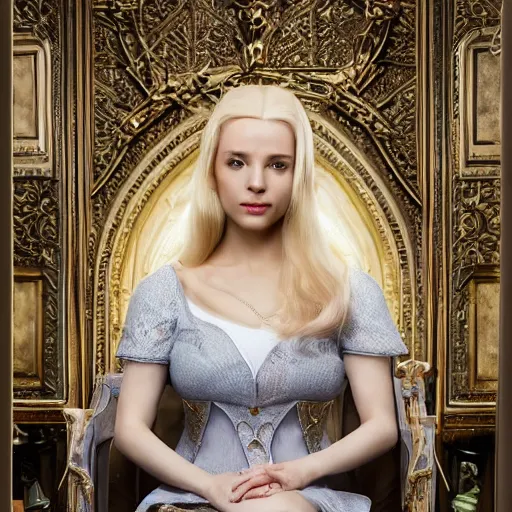 Prompt: the elder scrolls vi, regal blonde high elf royalty, portrait, exquisitely detailed throne room, atmospheric lighting, painted, intricate, volumetric lighting, beautiful, daytime,, slight overcast weather, 4 5 0 0 k, sharp focus, deep colours, ultra detailed, by leesha hannigan, ross tran, thierry doizon, kai carpenter, ignacio fernandez rios