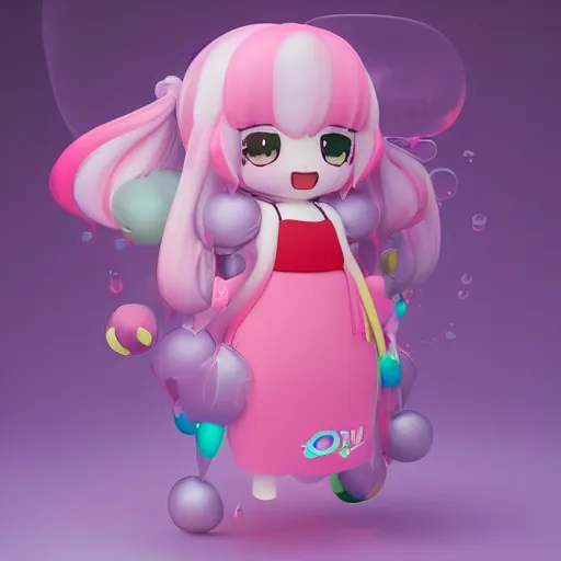 Image similar to cute fumo plush of a blob googirl, chibi monster girl, long dress, stylized shiny reflective refractive transparent liquid melty bubblegum pbr gel material, vray