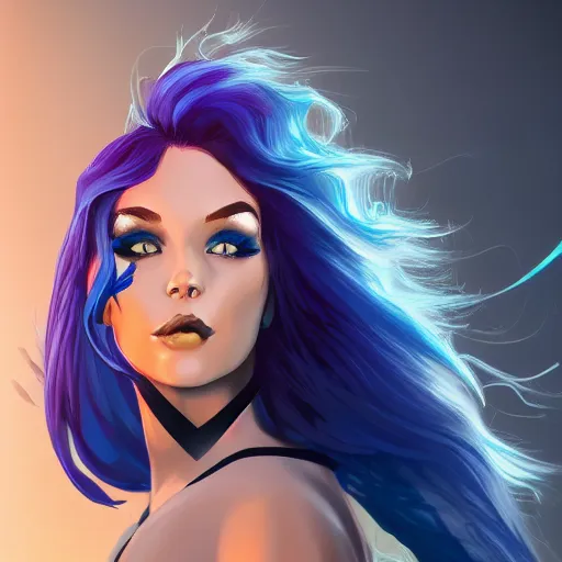 Image similar to a stunning upper body portrait of a beautiful woman with raven blue hair blowing in the wind by marvel comics, digital art, trending on artstation