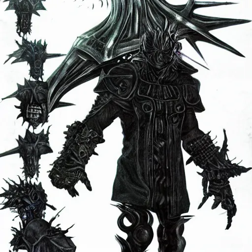 Image similar to The Shadowlord from Nier Replicant fighting the machine life forms, highly detailed, realistic, tragic