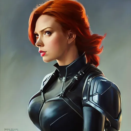 Prompt: greg manchess portrait painting of fully armored natasha romanova aka black widow as overwatch character, medium shot, asymmetrical, profile picture, organic painting, sunny day, matte painting, bold shapes, hard edges, street art, trending on artstation, by huang guangjian and gil elvgren and sachin teng