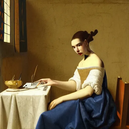 Image similar to dua lipa, johannes vermeer, ultra detailed, cinematic