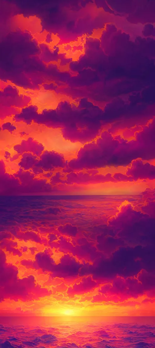 Prompt: a psychedelic sunset over the ocean hyper - realistic, hyper - detailed, high resolution, cinematic composition, octane render, photoreal, high detail, 8 k, artstation trending, photography, hyperrealistic, vray renderer, cgsociety, artwork by tooth wu, colorful contrast, very coherent, thick lineart