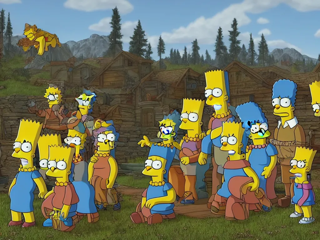 Prompt: The Simpsons in Skyrim, realistic, real-life, cinematic, 4k