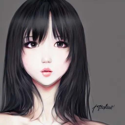 Image similar to realistic detailed semirealism beautiful gorgeous natural cute excited happy Blackpink Lalisa Manoban black hair black cat ears, wearing white camisole outfit, headphones, black leather choker artwork drawn full HD 4K high resolution quality artstyle professional artists WLOP, Aztodio, Taejune Kim, Guweiz, Pixiv, Instagram, Artstation