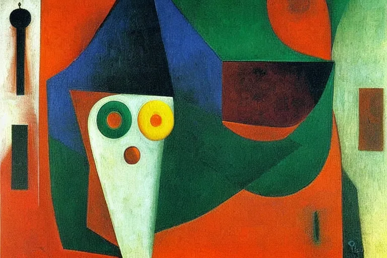 Image similar to born under a bad sign, watches, radios, good luck and trouble are my only friends, colors white!!, orange, dark green, dark blue, abstract oil painting by leonora carrington, by max ernst