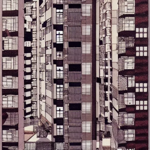 Prompt: a complex of apartments, by katsuhiro otomo, realistic, highly detailed