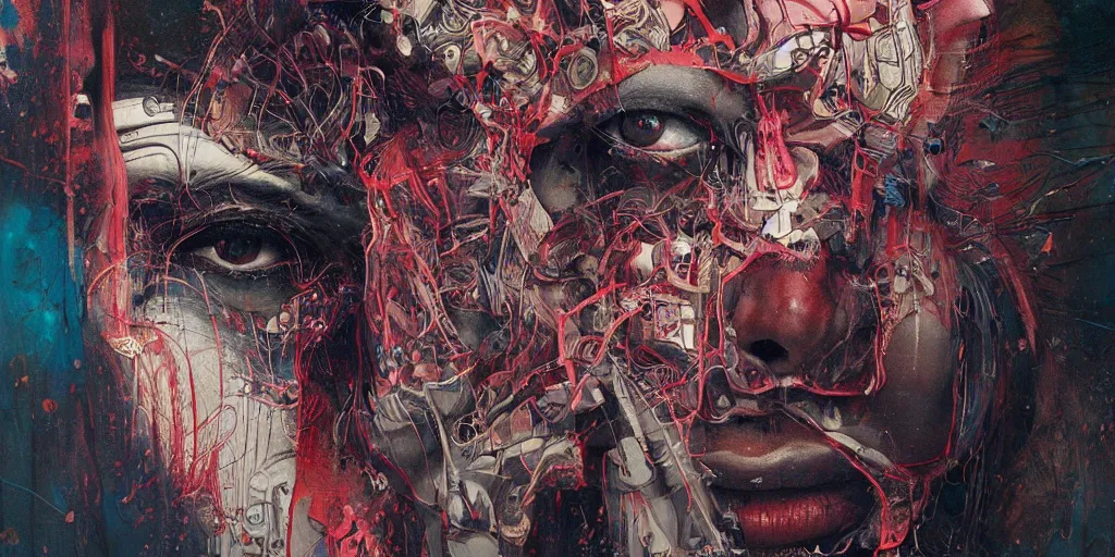 Image similar to portrait of a man in a secret society,8k,by tristan eaton,Stanley Artgermm,Tom Bagshaw,Greg Rutkowski,Carne Griffiths, Ayami Kojima, Beksinski, Giger,trending on DeviantArt,face enhance,hyper detailed,minimalist,cybernetic, android, blade runner,full of colour, super detailed