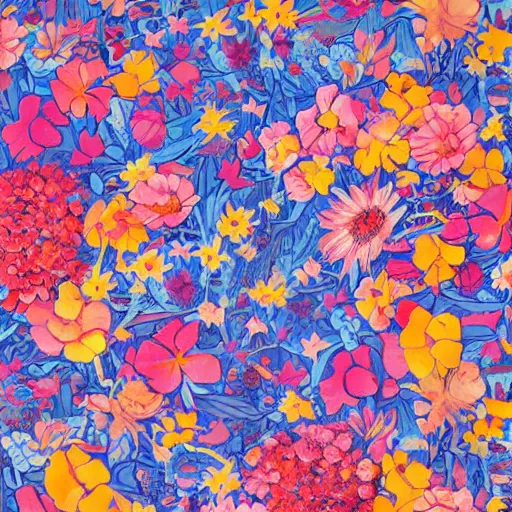 Prompt: summer flowers by james jean, lucasart