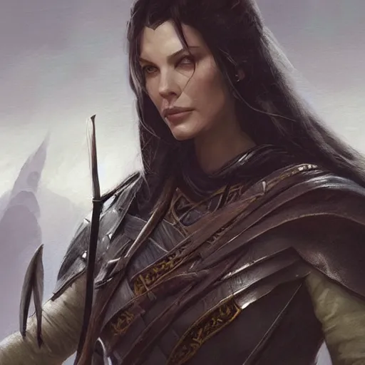 Image similar to Liv Tyler as a Breton archer in Skyrim, Magic the Gathering art, art by greg rutkowski, matte painting, trending on artstation, very detailed