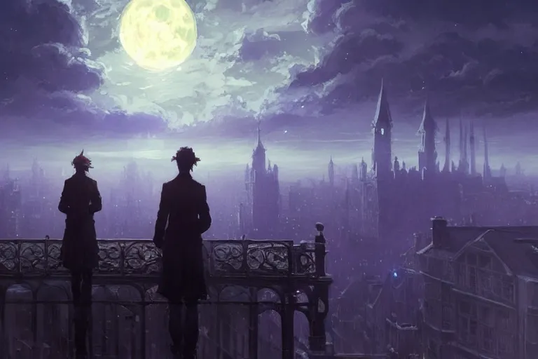 Prompt: an lovecraftian horror in the sky above a victorian city, scene in the night. full moon, 1 8 9 0, key visual, conceptart, ambient lighting, highly detailed, digital painting, artstation, concept art, sharp focus, by makoto shinkai and akihiko yoshida and greg manchess