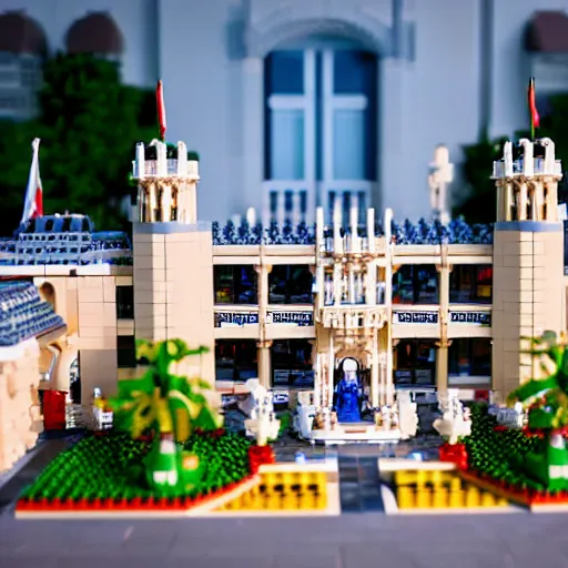 Prompt: mar - a - lago lego!!!!!! set, fbi!!!!!!!! agents on the lawn, raid, tilt shift photography