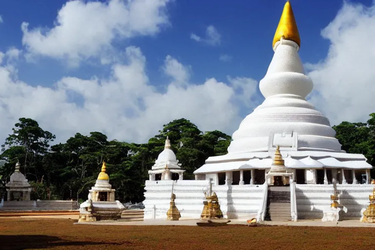 Prompt: sri lankan white stupa, drawn by hayao miyazaki