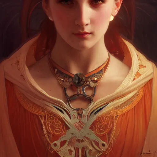 Image similar to portrait of a female necromancer, intricate, elegant, highly detailed, digital painting, artstation, concept art, smooth, sharp focus, illustration, art by artgerm and greg rutkowski and alphonse mucha and william - adolphe bouguereau