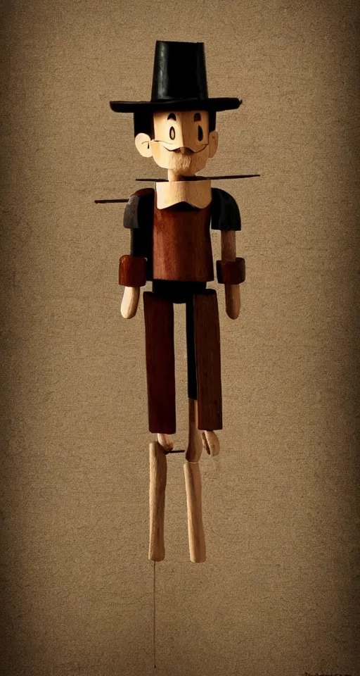 Image similar to a little wooden boy like pinocchio, dark style by alberto mielgo