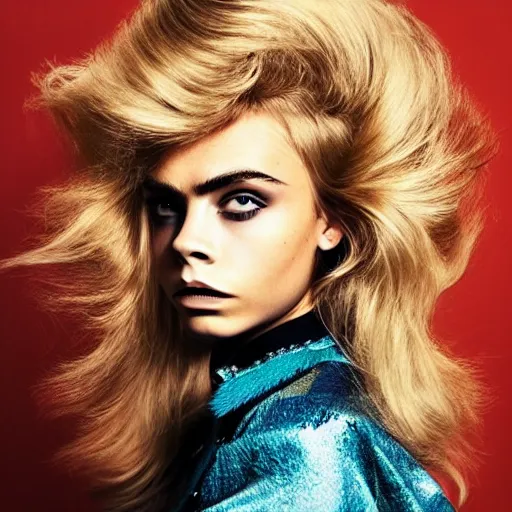Prompt: photo of a gorgeous 20-year-old Cara Delevingne sky-high bouffant hairstyle by Mario Testino, detailed, head shot, award winning, Sony a7R -
