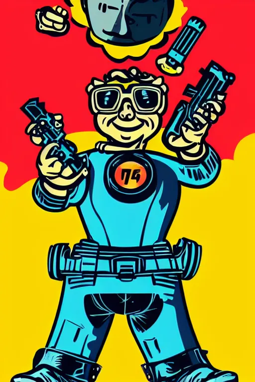 Image similar to fallout 7 6 retro futurist illustration art by butcher billy, sticker, colorful, illustration, highly detailed, simple, smooth and clean vector curves, no jagged lines, vector art, smooth andy warhol style