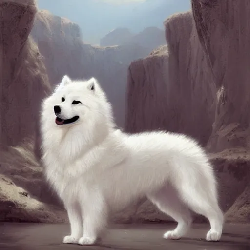 Prompt: samoyed, artwork by raphael lacoste, epic, cute