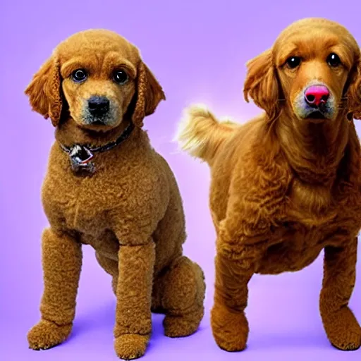 Prompt: photorealistic picture of 1 poodle 1 puggle and 1 golden retriever