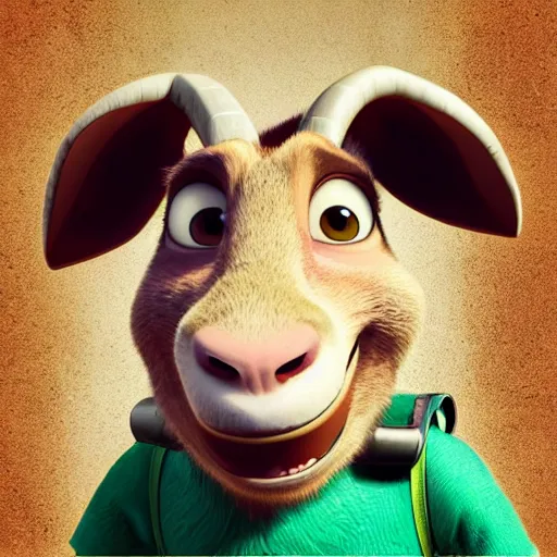 Image similar to “portrait of a smiling goat, zootopia movie style, pointing a laser gun at the camera, digital art, 4k, award winning”